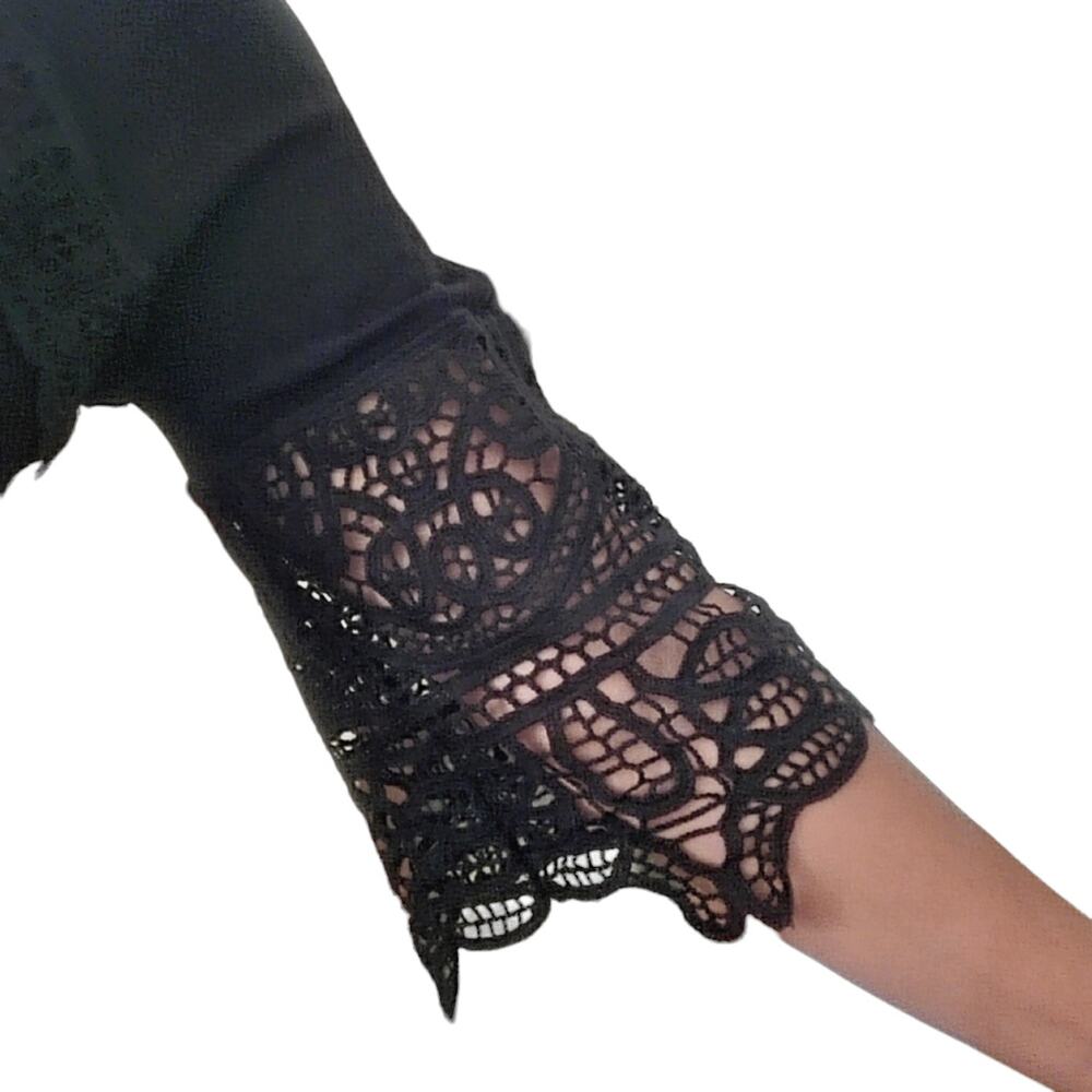 ISABELLA ROSE gauzy lace sleeve black boho beach cover up mini dress Size S NEW - Picture 7 of 10